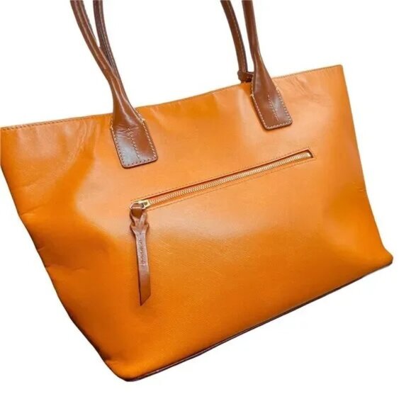 Dooney & Bourke Tote Bag Womens Orange Leather Double Handles Inner Pockets